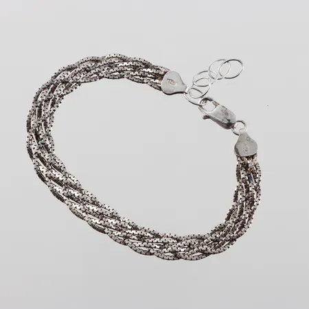 Armband flätad, längd ca 18+3cm, bredd 6,5mm, guldfynd, silver Vikt: 8,2 g