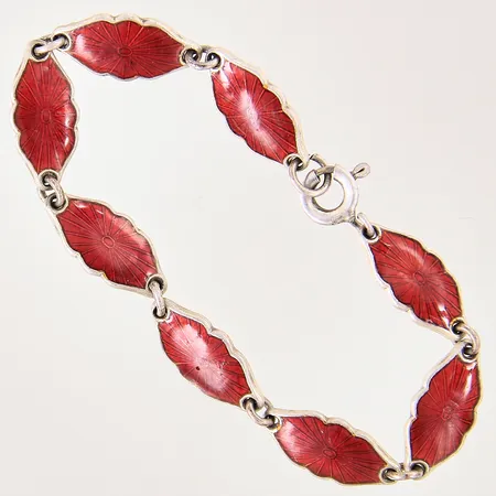 Armband med röd emalj, längd 14cm, bredd 7,5mm, silver 925/1000 Vikt: 6,2 g