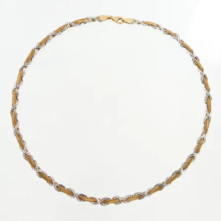 Collier, halvstelt flätat, vitguld/gulguld, 44cm, bredd: 5mm, 14K  Vikt: 13,2 g