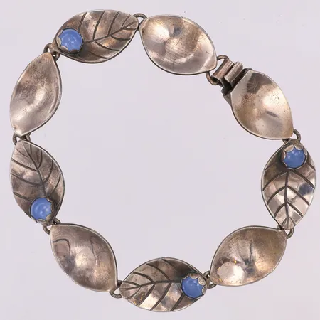 Armband, kalcedon, löv, 20cm, bredd 14mm, Alton år 1957, 830/1000 silver Vikt: 17,8 g