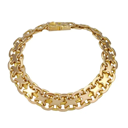 Armband X-länk, 18K guld, Guldvaruaktiebolaget G. Dahlgren & Co Ab, Malmö, svensk kontrollstämpel, längd knäppt 19,0 cm, bredd 10,5 mm, fint skick Vikt: 36,6 g