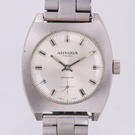 Herrur Armida, antimagnetic, manuell, 36 x 35mm, stål, 70-tal, armband, stål, viklås, ca18cm