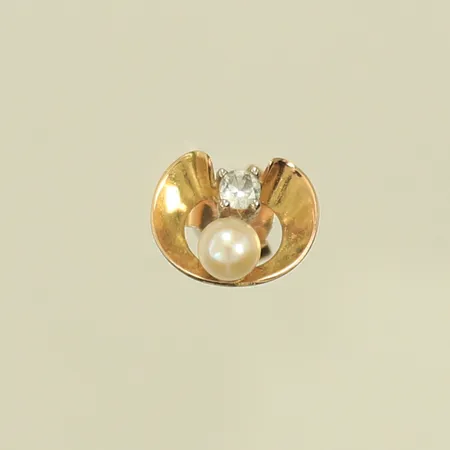 Udda örhänge med pärla och vit sten, 10 x 9mm, 18K, 0,9g 