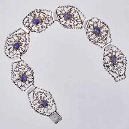 Armband med blå stenar, längd: ca 23cm, bredd: ca 23mm, Bernebrants Silversmedja år 1956, 830/1000, silver Vikt: 22,1 g