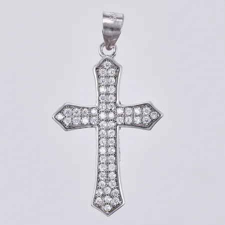 Hänge Kors med vita stenar, längd: ca 3,1cm, bredd: ca 3-12mm, 925/1000, silver Vikt: 2 g