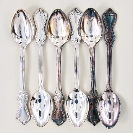 Kaffeskedar, sex stycken, längd 11cm, GAB, tre stycken med oxidering, silver 830/1000 Vikt: 82 g