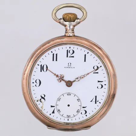 Fickur, Omega, manuell, sekundvisare, Ø51mm, urverk  nr 4951096, saknar glas & sekundvisare, spricka i urtavlan, 800/1000 silver, etui i stål Vikt: 86,7 g