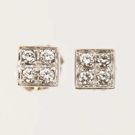 Ett par örhängen Lucea med diamanter 8x ca 0,04ct, Bvlgari, 6x6mm, vitguld, en snurrebuss i metall, 18K  Vikt: 3,1 g