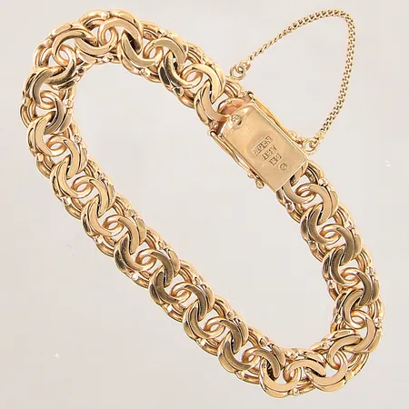 Armband Bismarck, längd 18cm, bredd 10mm, säkerhetskedja, skev säkerhetsåtta, 18K Vikt: 35 g