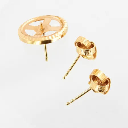 Ett par örhängen Ø8mm, udda örhänge defekt, stoppar saknas,18K  Vikt: 1,7 g