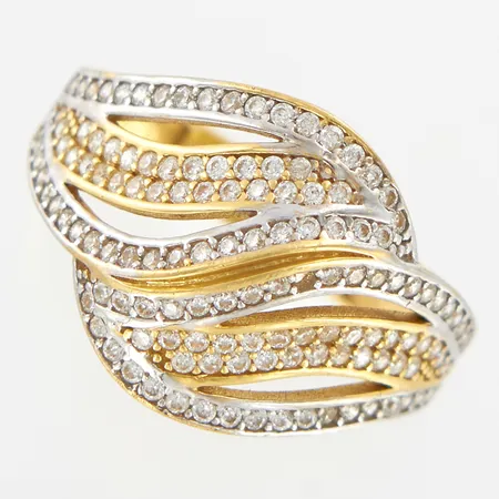 Ring gulguld/vitguld med stenar, stl18, bredd: 3-15mm, 18K  Vikt: 3,3 g