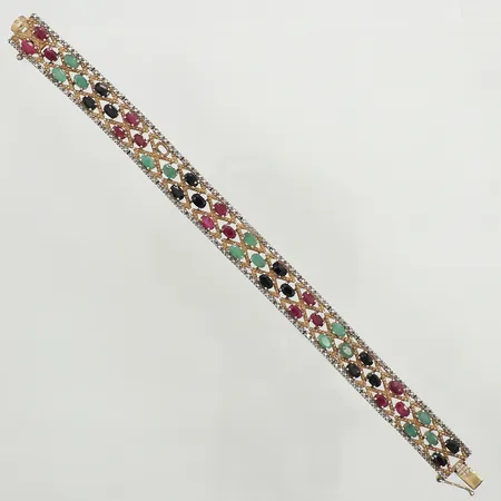 Armband, färgade stenar, en saknas, längd 19cm, bredd 12mm, silver 925/1000 Vikt: 23,7 g