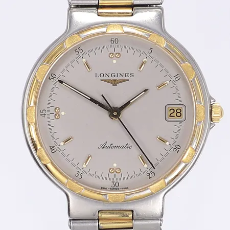 Damur Longines Automatic, Ø31mm, datum, snr: 56528212, gulmetall, extra länkbitar, fodral, bruksslitage
