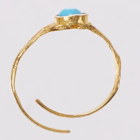 Barnring, blå sten, defekt/av, 21K   Vikt: 0,9 g