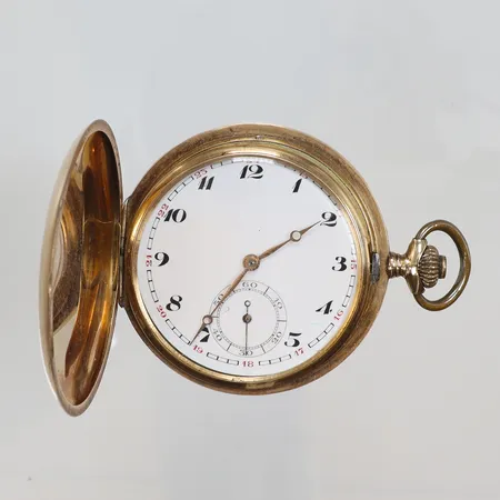 Fickur Savonett 14K Ø52mm, manuell uppdragning, boett nr. 772222, urtavla med liten spricka, går men troligen med servicebehov, innerboett i metall med gravyr,  bruttovikt 79,5g 