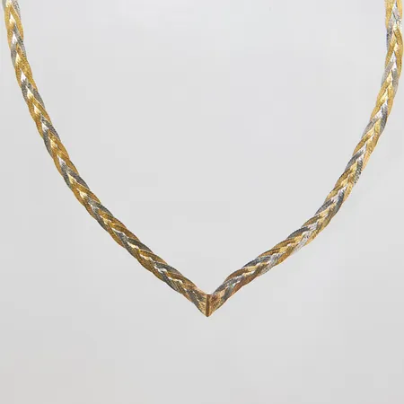 Collier flätad, längd ca 44,2cm, bredd 4,5-8mm, tvåfärgad, 14K Vikt: 11,3 g