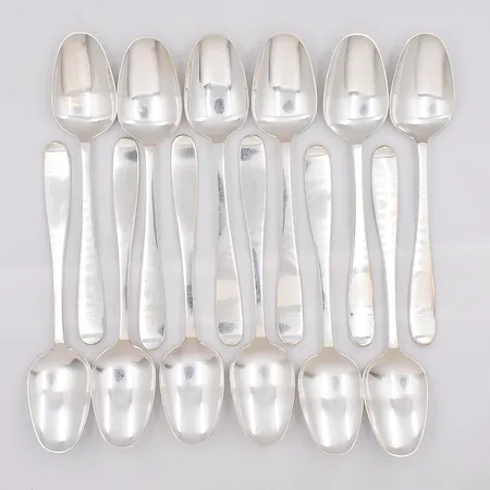 12 Bordsskedar, Theresia Hvorslev, modell Tradition, längd ca 18cm, MEMA, silver 830/1000 Vikt: 539,5 g