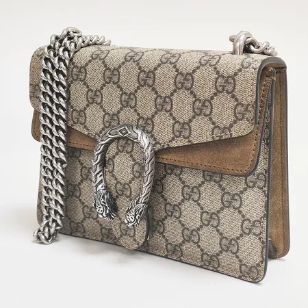 Väska Gucci, Dionysus Mini shoulder Bag GG Supreme canvas, 421970, mått 20x15,5x5cm, beige/ebony, beslag i vitmetall, något blekt kvitto från Gucci 2019, slitage invändigt, inga övriga tillbehör. 