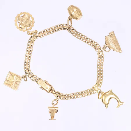 Armband X-länk med berlocker, 18,5cm, bredd 4mm, 18K  Vikt: 13,7 g