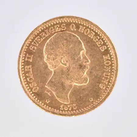 Mynt Oscar II, Sveriges O Norges konung, 1876, 10 kr, 21K. Vikt: 4,4 g