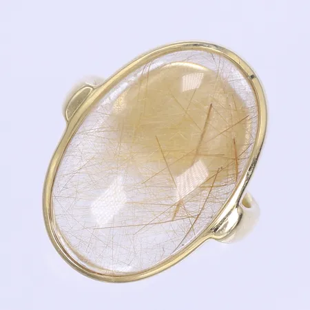 Ring med rutilkvarts, stl 17¼, bredd 4-25mm, repig, 14K Bruttovikt: 10,8g Vikt: 10,8 g