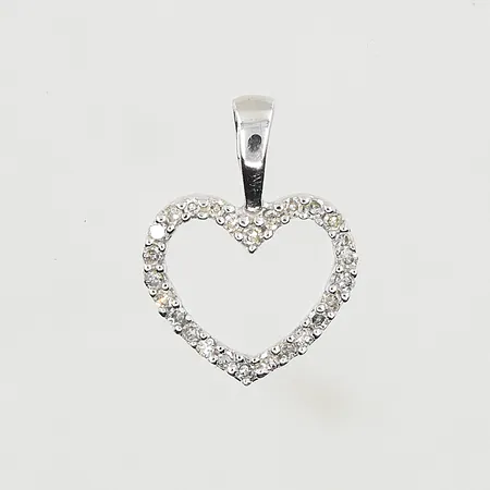 Hänge hjärta med diamanter, längd 12 mm, bredd 9 mm, vitguld, 18K. Vikt: 0,6 g