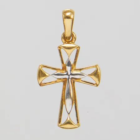 Hänge Kors, längd ca 21mm inkl ögla, bredd 11mm, tvåfärgad, 18K Vikt: 0,9 g