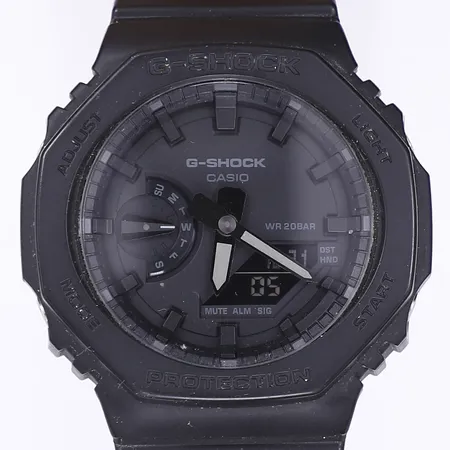 Herrur Casio G-Shock, Ø46mm, digital/quartz, världsur, stoppur, tidtagarur, alarm, kalender, gummi, GA-2100, CB12JK i plåtbox utan foam-insert, slitage