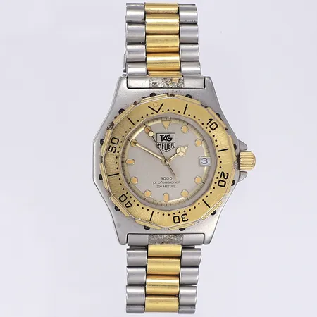 Damur Tag Heuer 3000, quartz, datum, snr: 934213, Ø34mm, gulmetall, bruksslitage, i behov av batteribyte