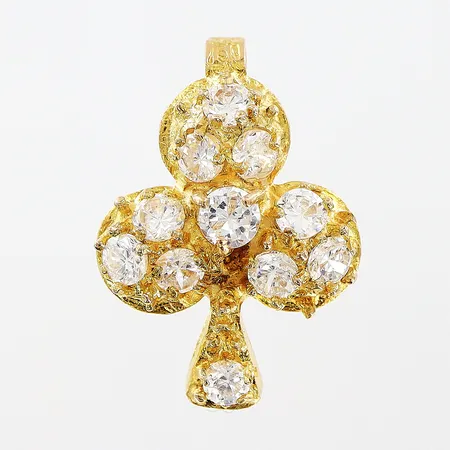 Hänge, vita stenar, klöver, 20x15mm, 18K.  Vikt: 2 g