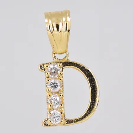 Hänge D, 12x 24mm inklusive ögla, vita stenar, 14K Vikt: 1,3 g