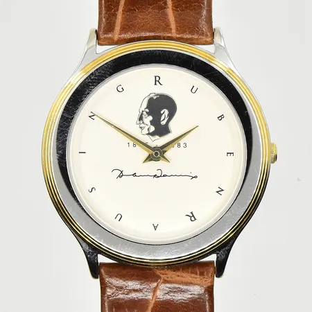 Armbandsur, boett Ø33 mm, quartz, stål/doublé, jubileumsklocka till minne av Ruben Rausing (1895-1983), grundare av Tetra Pak, nyskick, behov av batteribyte, originaletui medföljer.