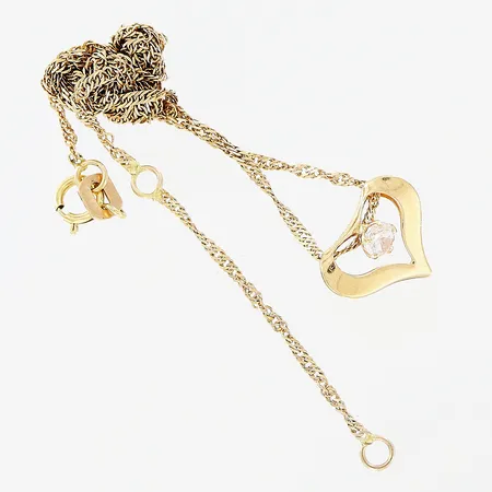 Collier, Singapore, hänge hjärta vit sten, GHA, trasslig, 18K.  Vikt: 1,7 g