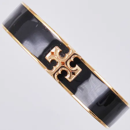 Armring Tory Burch med svart emlalj, öppningsbar, 52x60mm, bredd 14mm, förgylld metall 