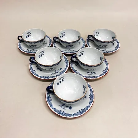 Sex kaffekoppar med fat, Ostindia, Rörstrand, porslin, kopp Ø8,5cm samt fat Ø13cm, stämplad Rörstrand Sweden,