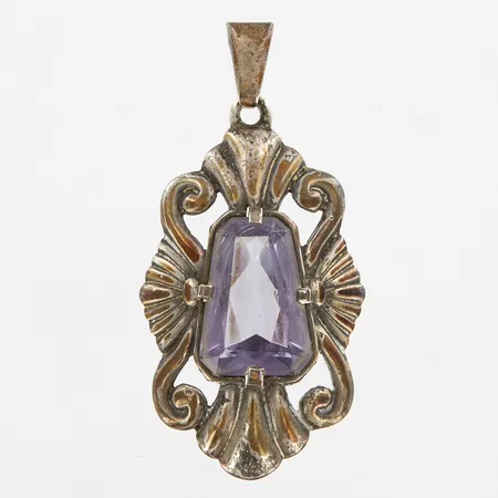 Hänge, lila sten 50mm, bredd: 24mm, silver 830/1000 Vikt: 5,9 g