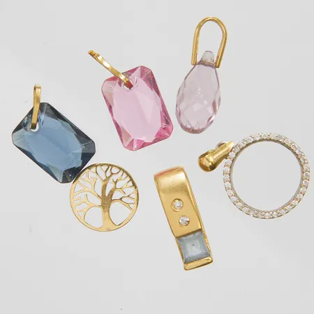 Diverse smycken, naggade stenar, defekta delar, 18K, bruttovikt: 4,5g.