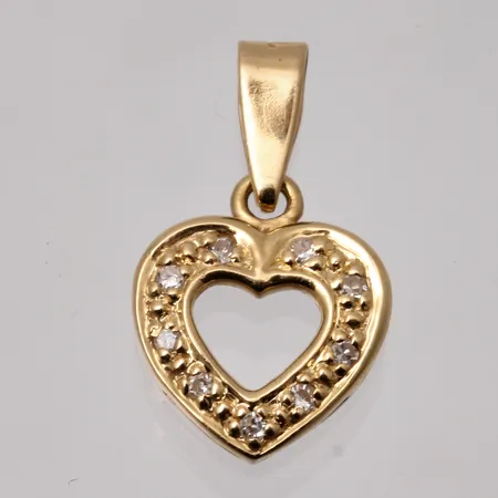 Hänge i 18K guld, Hjärta, mått 9,2x15,7mm, 9st vita stenar, tillverkad av Guldfynd, vikt 0,77g.