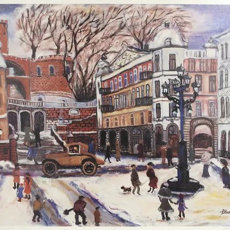 Litografi av Alma Hansson "Vinter Helsingborg" 136/1000, signerad, rammått: 64x56cm Skickas med postpaket.