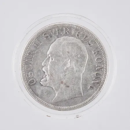 Mynt, Oscar II Sveriges Konung, 2 Kronor, 1906, Ø31mm, 800/1000 Silver Vikt: 14,7 g