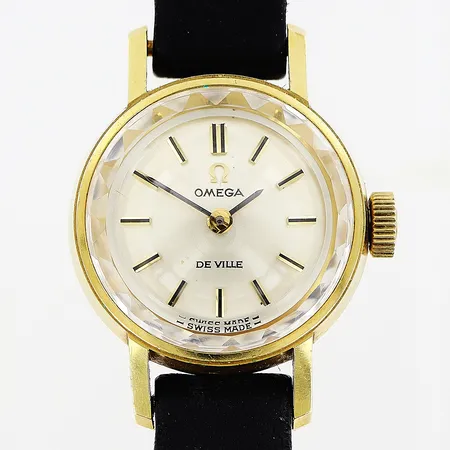 Damur Omega De Ville, 18K, manuell, Ø17mm, fungerar vid testtillfälle, läderband 19cm, ej original, inga tillbehör.