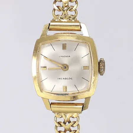 Damur, Lagonda Incabloc refnr 476060, 1960-tal, 15x15mm, länk och  boett i 18K, länken med svenska stämplar 1967, bruttovikt 16,4g, smärre slitage