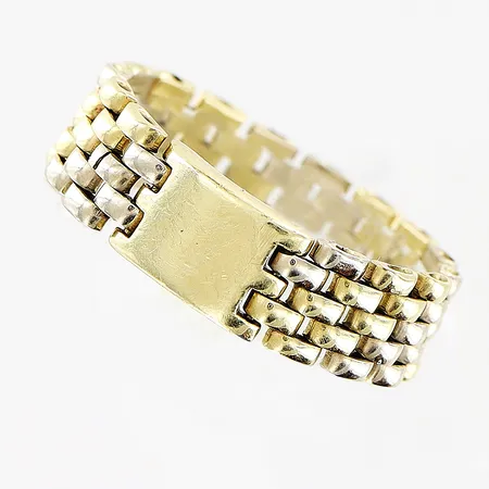 Ring, korridorlänk, stl 18¾, bredd 6mm, vit/gulguld, 14K Vikt: 3,6 g