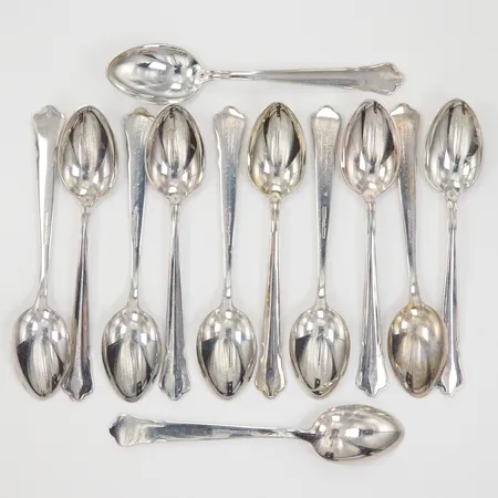 12 Skedar, modell Chippendale, längd 120mm, repiga, GAB Silver 830/1000 Vikt: 169,6 g