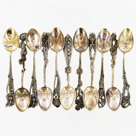 11 kaffeskedar Svensk Floran, 100mm, Gewe, silver 830/1000,  Vikt: 95,3 g