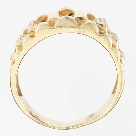 Ring med vita stenar, stl 20½, bredd 5-14mm, trolig avsaknad av dekorelement framsida ring, 14K Vikt: 7,8 g
