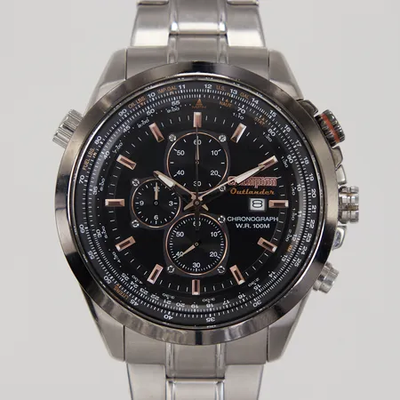 Herrur, Champion Outlander, stål, Ø47mm, quartz, kronograf, refnr; C1097, länk med viklås, total längd ca 19,5cm, kronan skadad/skev, svårt att ställa tiden