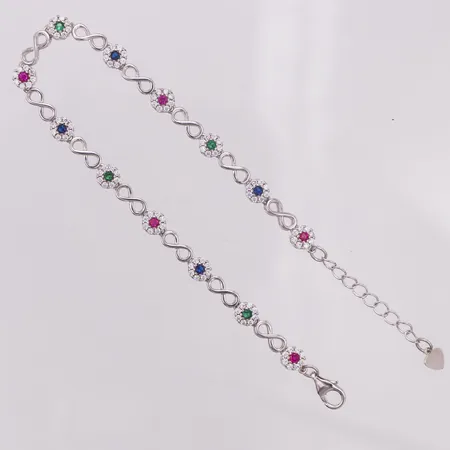 Armband, vita & färgade stenar, 18-21cm, bredd 3,5-5mm, 925/1000 silver Vikt: 7,3 g