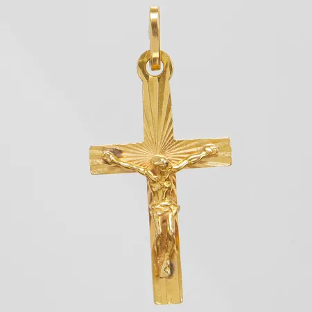 Hänge Krucifix, längd ca 37mm, bredd 3,5-17,5mm, 18K Vikt: 3,4 g