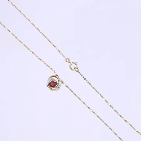 Halscollier med röda och vita stenar, ankarlänk, 42cm, bredd 1-10mm,  9K Vikt: 1,6 g